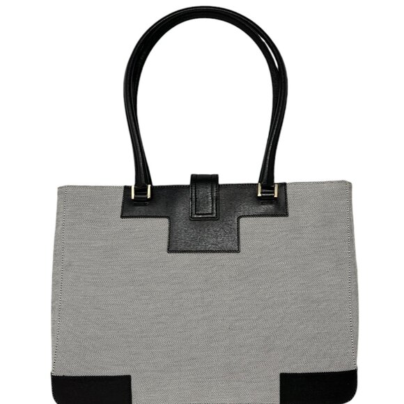 GUCCI Vintage G Square Logo Shoulder Bag Gray Black Cotton Leather [103945] - Picture 5 of 12